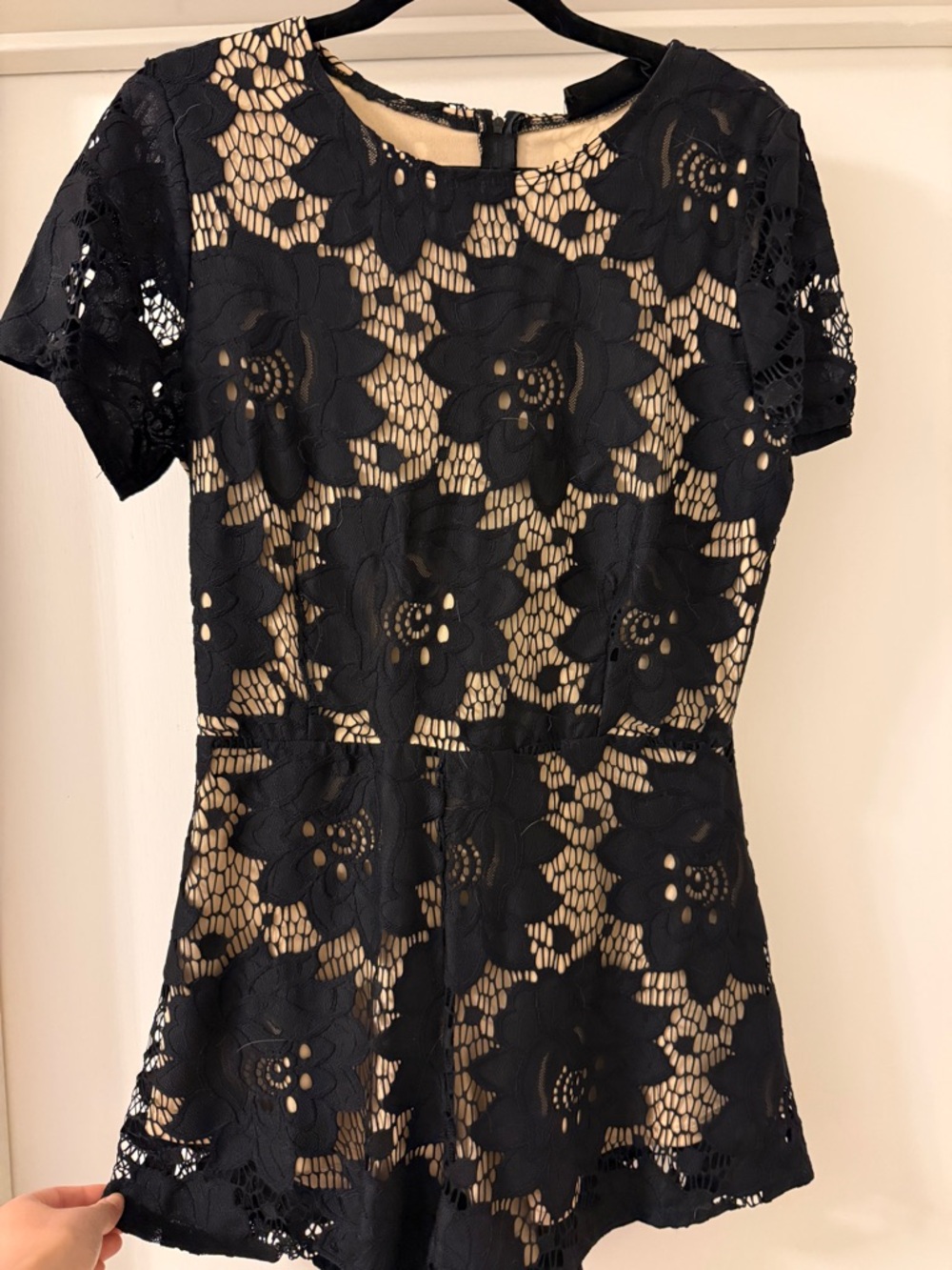 Black Floral Lace Short Sleeve Romper